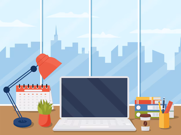 Illustratie bureau met laptop Illustratie bureau met laptop